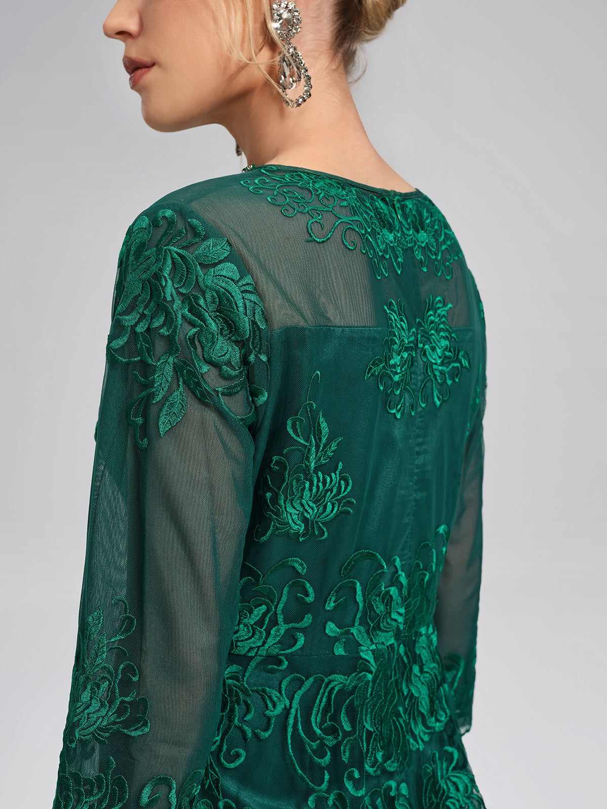 Floral Leaf Vine Embroidery Tulle Dress