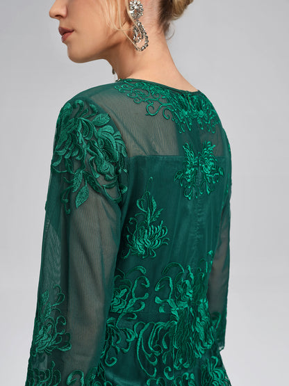 Floral Leaf Vine Embroidery Tulle Dress