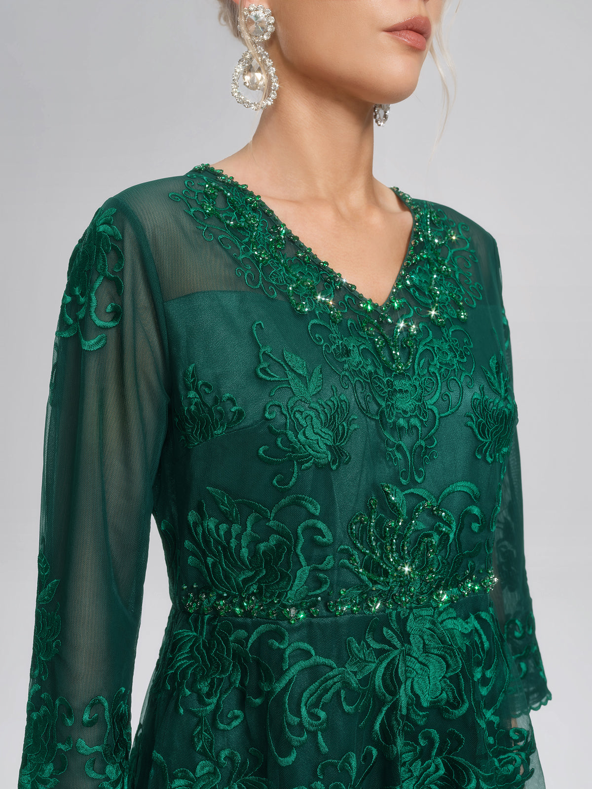 Floral Leaf Vine Embroidery Tulle Dress