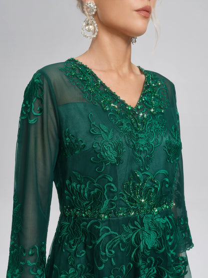 Floral Leaf Vine Embroidery Tulle Dress