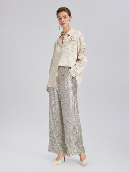 Hand-Beaded Embroidered Jacquard Shirt