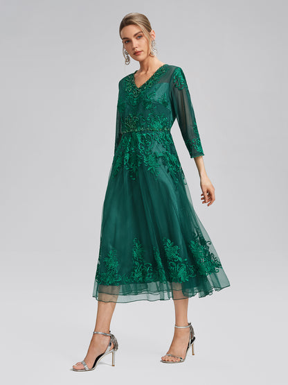Floral Leaf Vine Embroidery Tulle Dress
