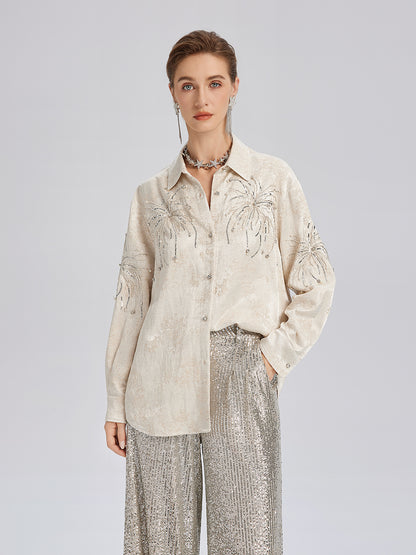 Hand-Beaded Embroidered Jacquard Shirt