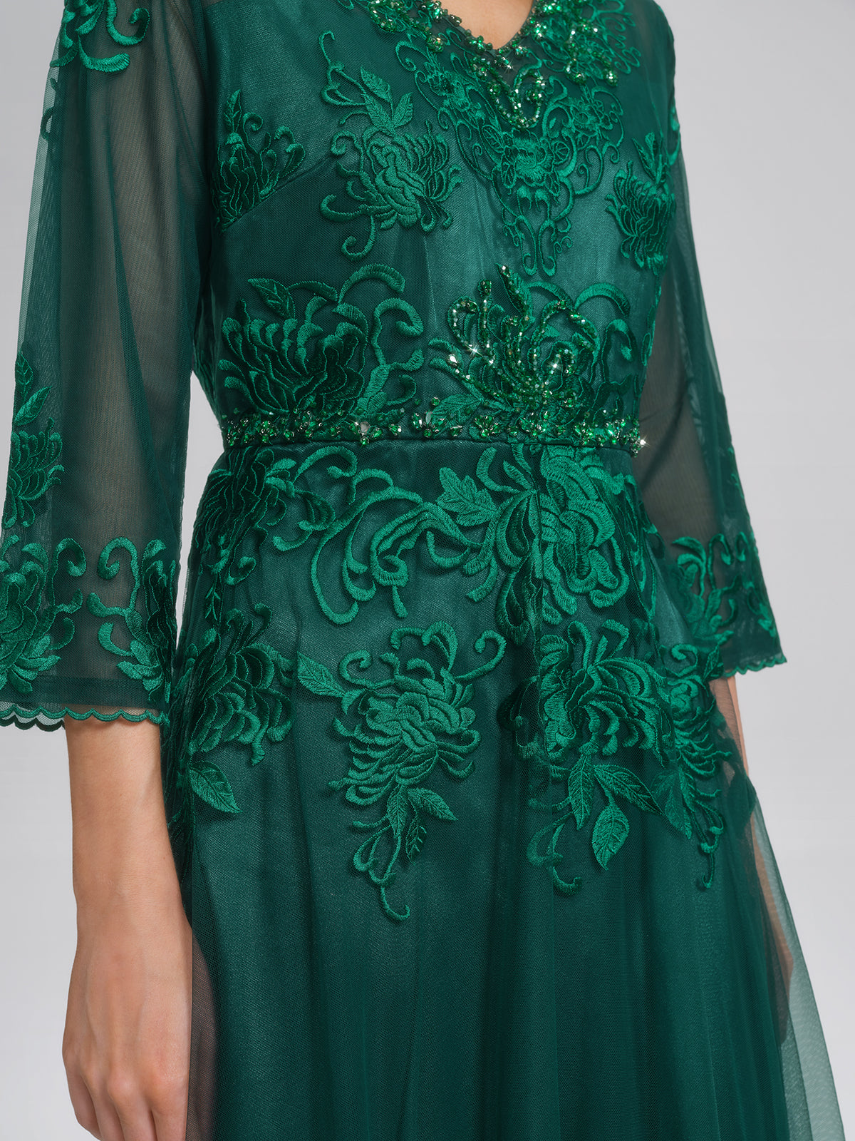Floral Leaf Vine Embroidery Tulle Dress