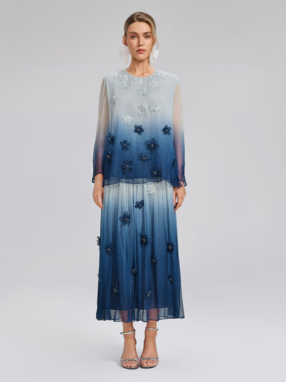 Eco Gradient-Dyed Floral-Embellished Blouse