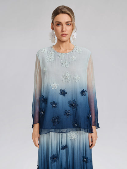 Eco Gradient-Dyed Floral-Embellished Blouse