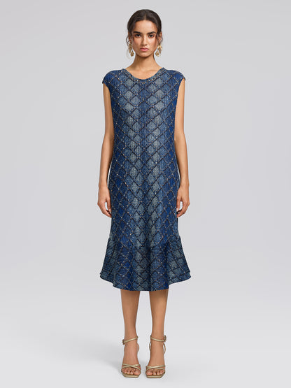 Pleated Diamond Print Mermaid Dress