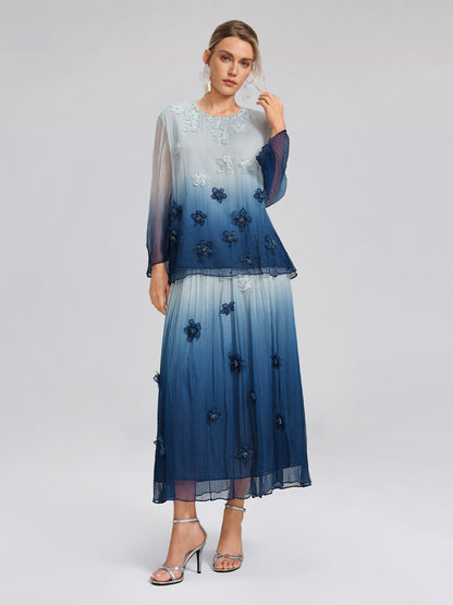 Eco Gradient-Dyed Floral-Embellished Blouse