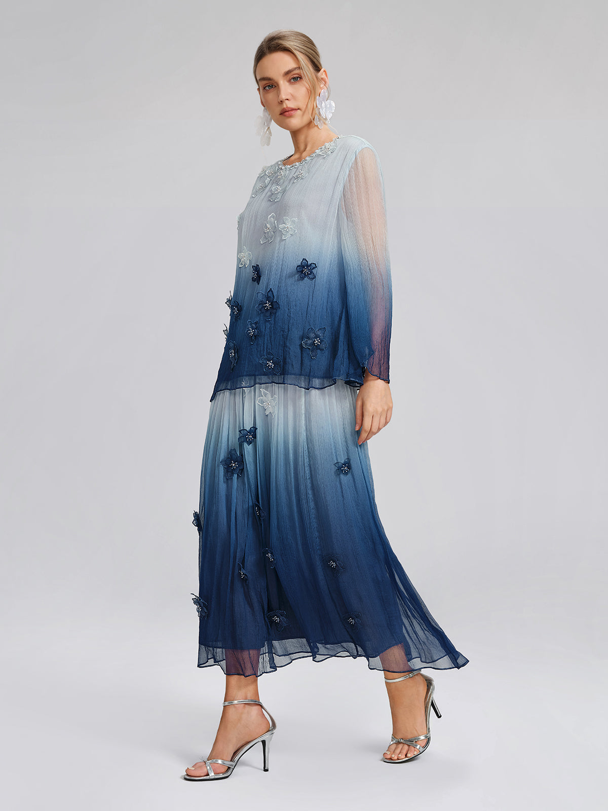 Eco Gradient-Dyed Floral-Embellished Blouse