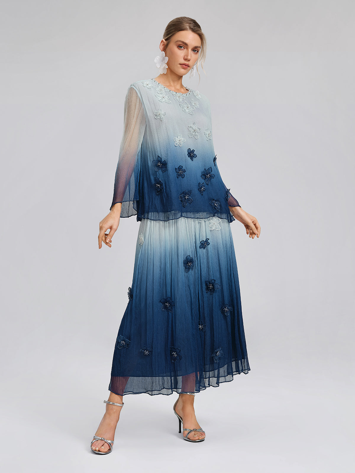 Eco Gradient-Dyed Floral-Embellished Blouse