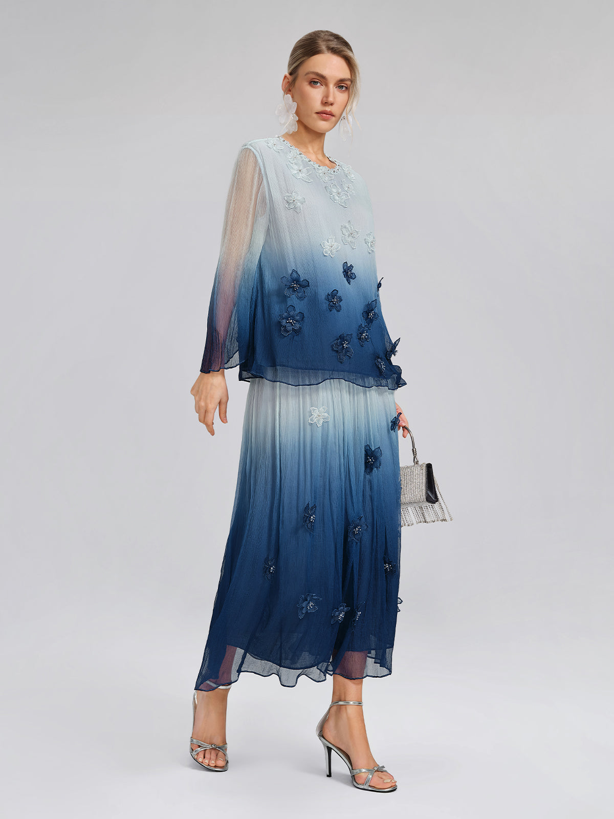 Eco Gradient-Dyed Floral-Embellished Blouse