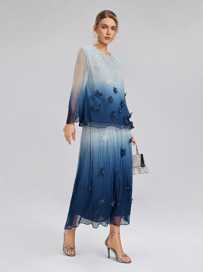 Eco Gradient-Dyed Floral-Embellished Blouse