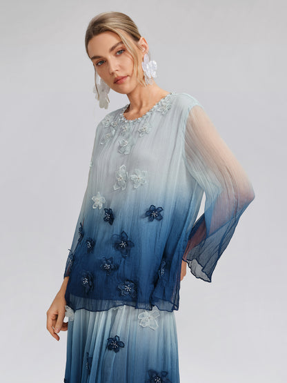 Eco Gradient-Dyed Floral-Embellished Blouse