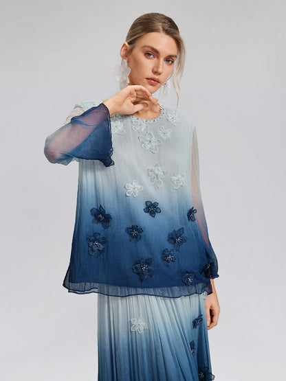 Eco Gradient-Dyed Floral-Embellished Blouse
