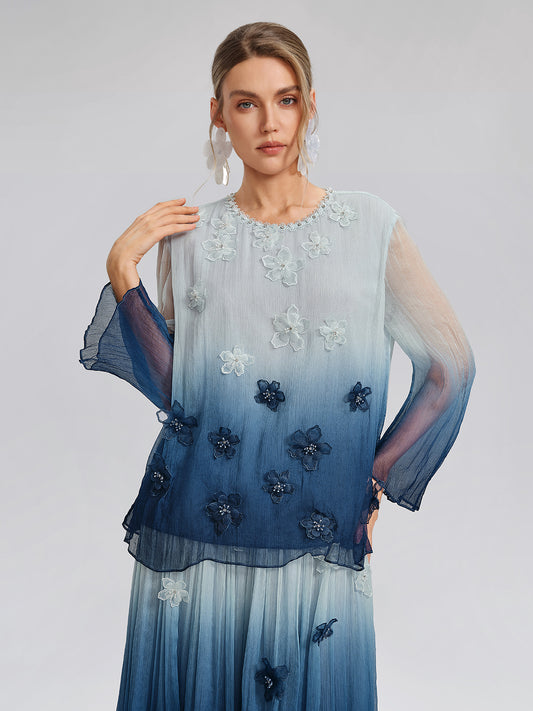 Eco Gradient-Dyed Floral-Embellished Blouse