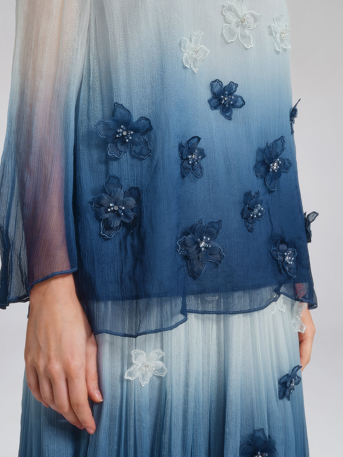 Eco Gradient-Dyed Floral-Embellished Blouse