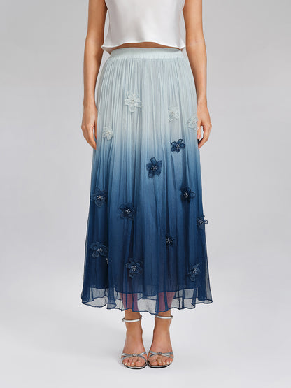 Eco Gradient-Dyed Floral-Embellished Skirt