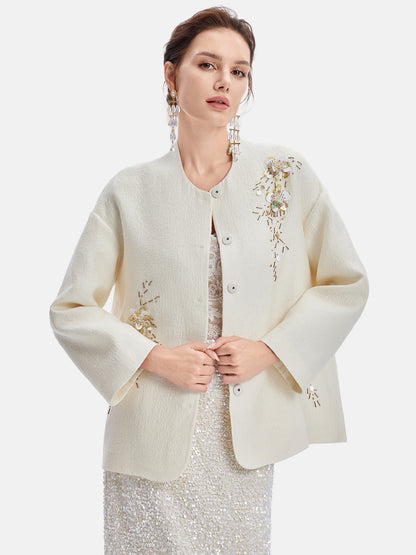 Italian Jacquard Wool Beaded Jacket