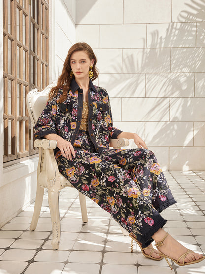 Sequin-Embroidered Floral Denim Jacket