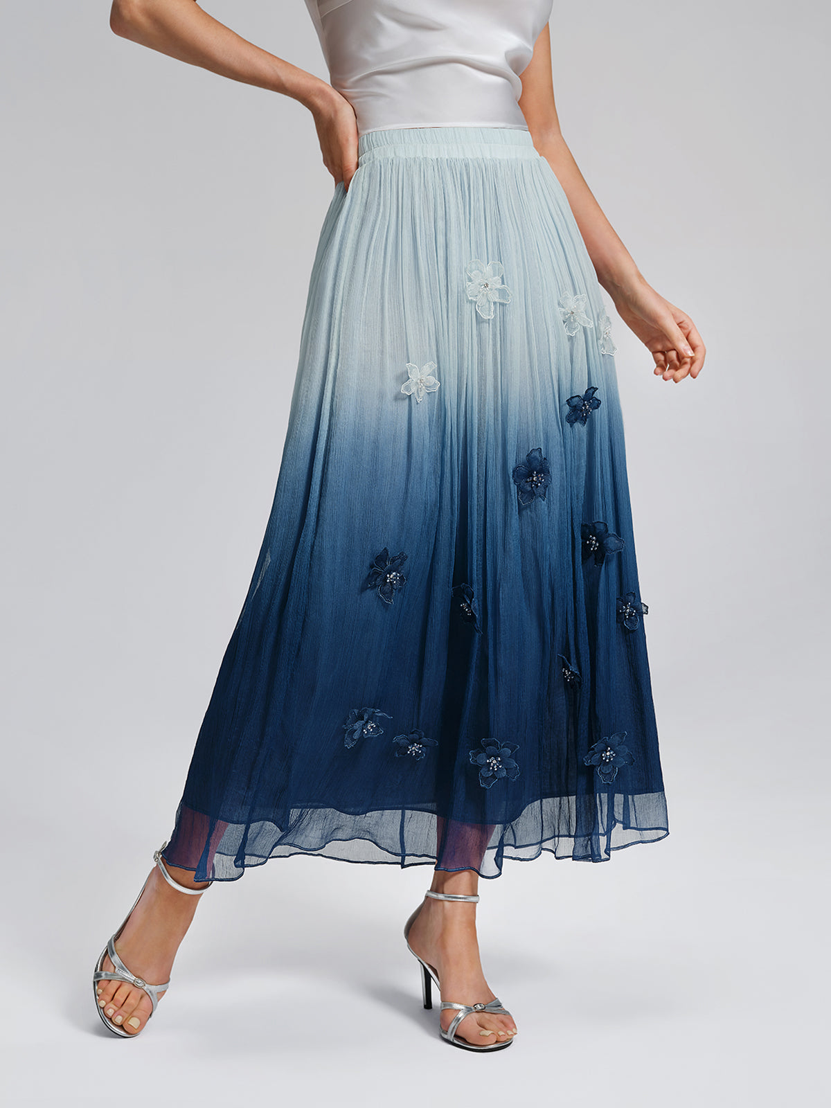 Eco Gradient-Dyed Floral-Embellished Skirt
