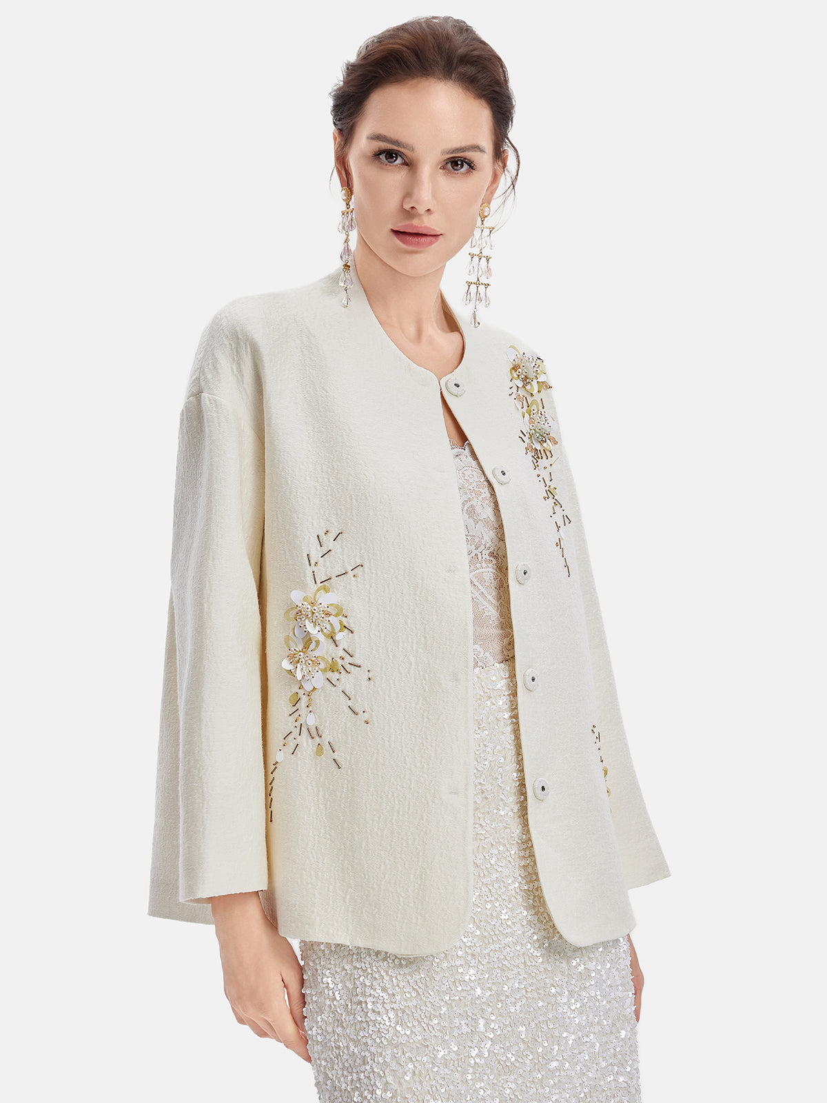 Italian Jacquard Wool Beaded Jacket