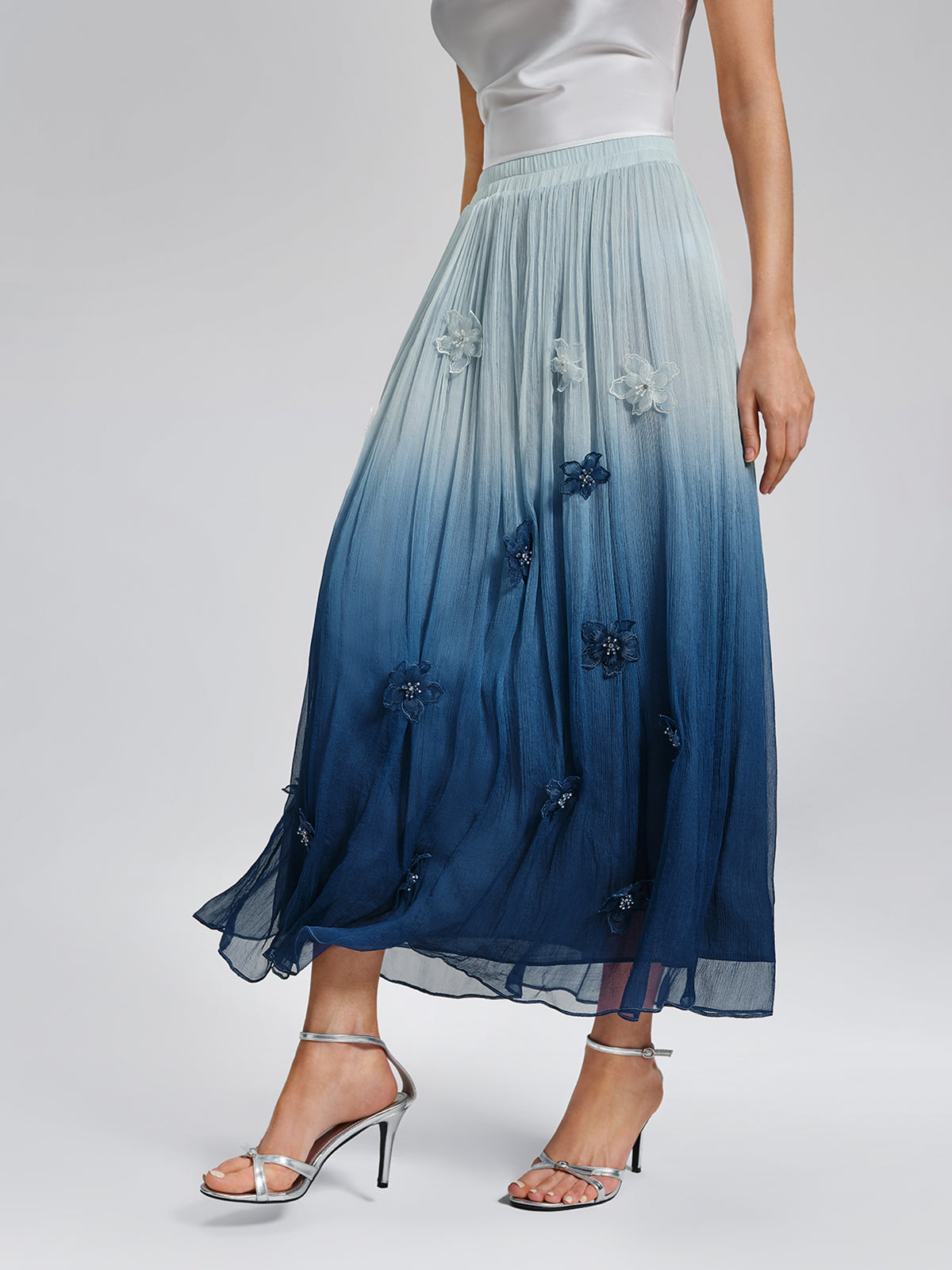 Eco Gradient-Dyed Floral-Embellished Skirt