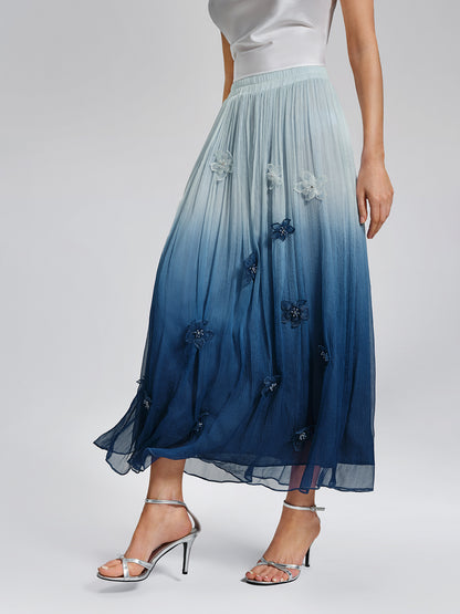 Eco Gradient-Dyed Floral-Embellished Skirt