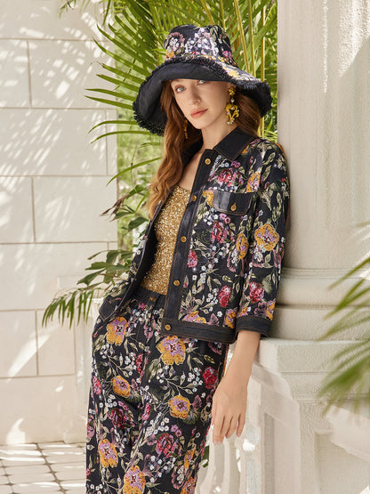 Sequin-Embroidered Floral Denim Jacket