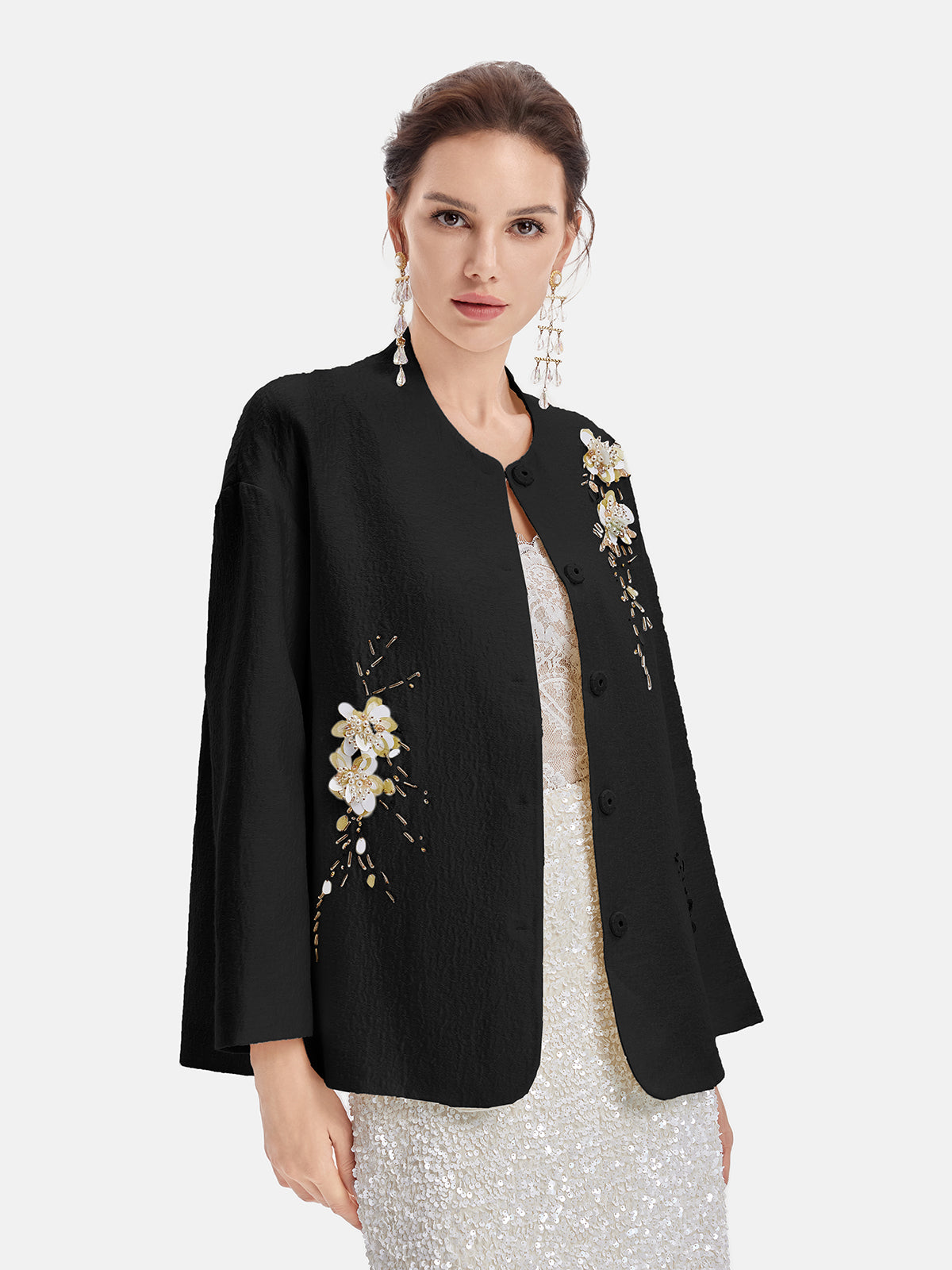 Italian Jacquard Wool Beaded Jacket