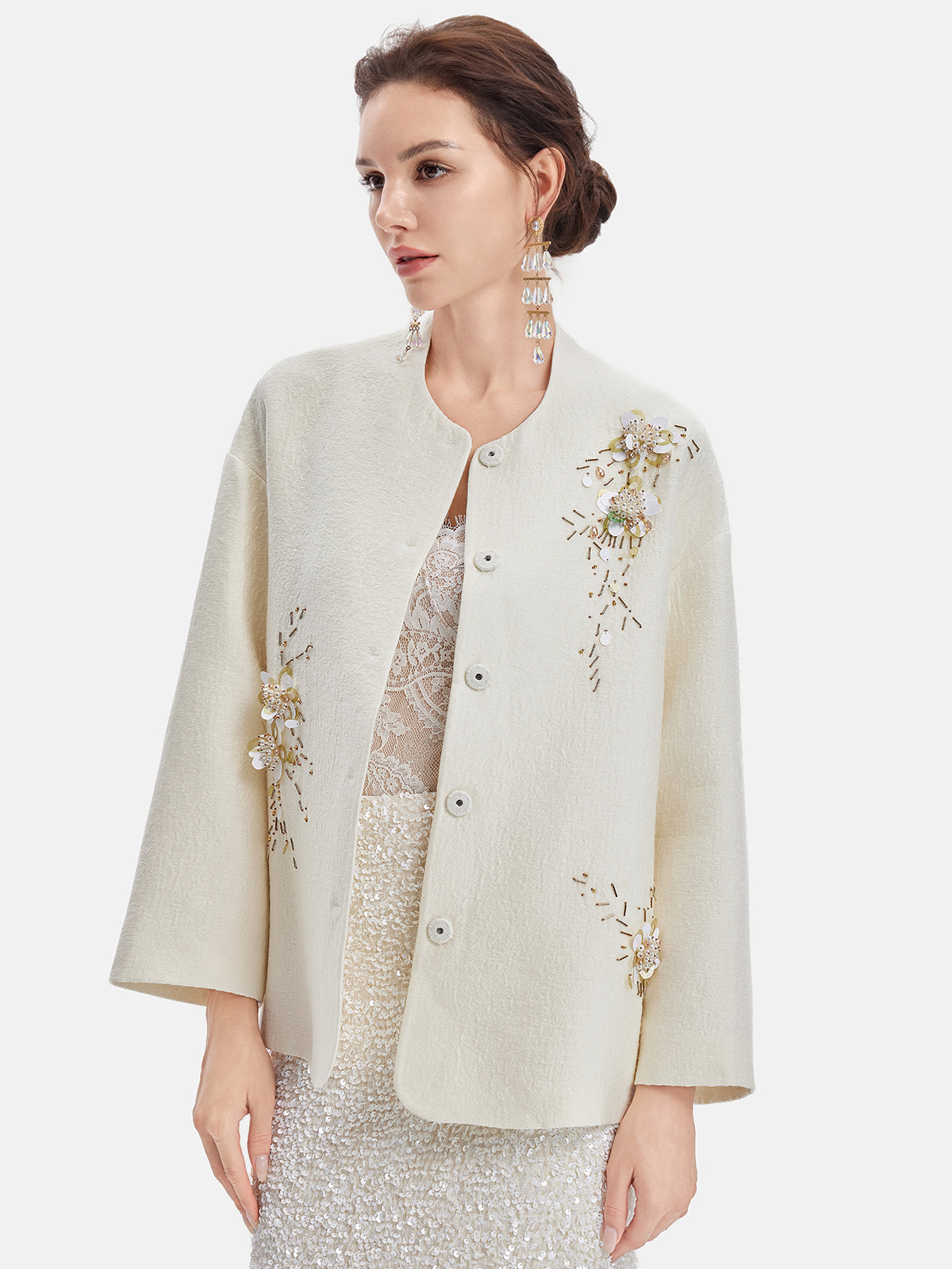 Italian Jacquard Wool Beaded Jacket