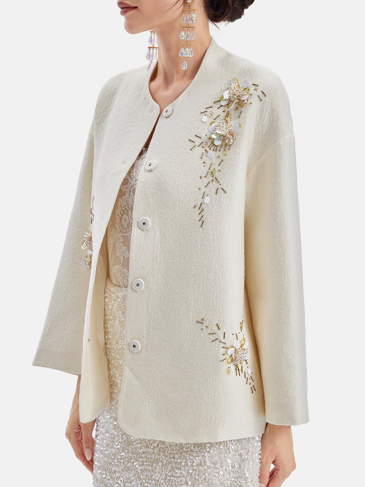 Italian Jacquard Wool Beaded Jacket