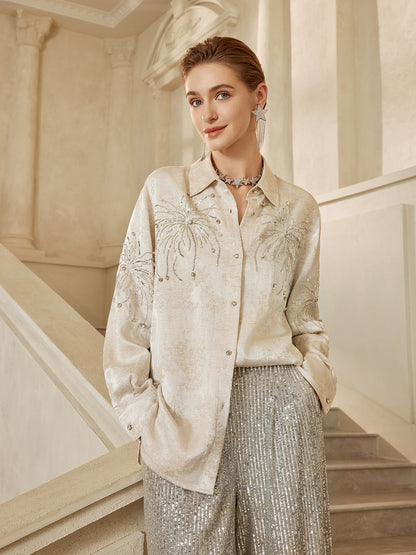 Hand-Beaded Embroidered Jacquard Shirt