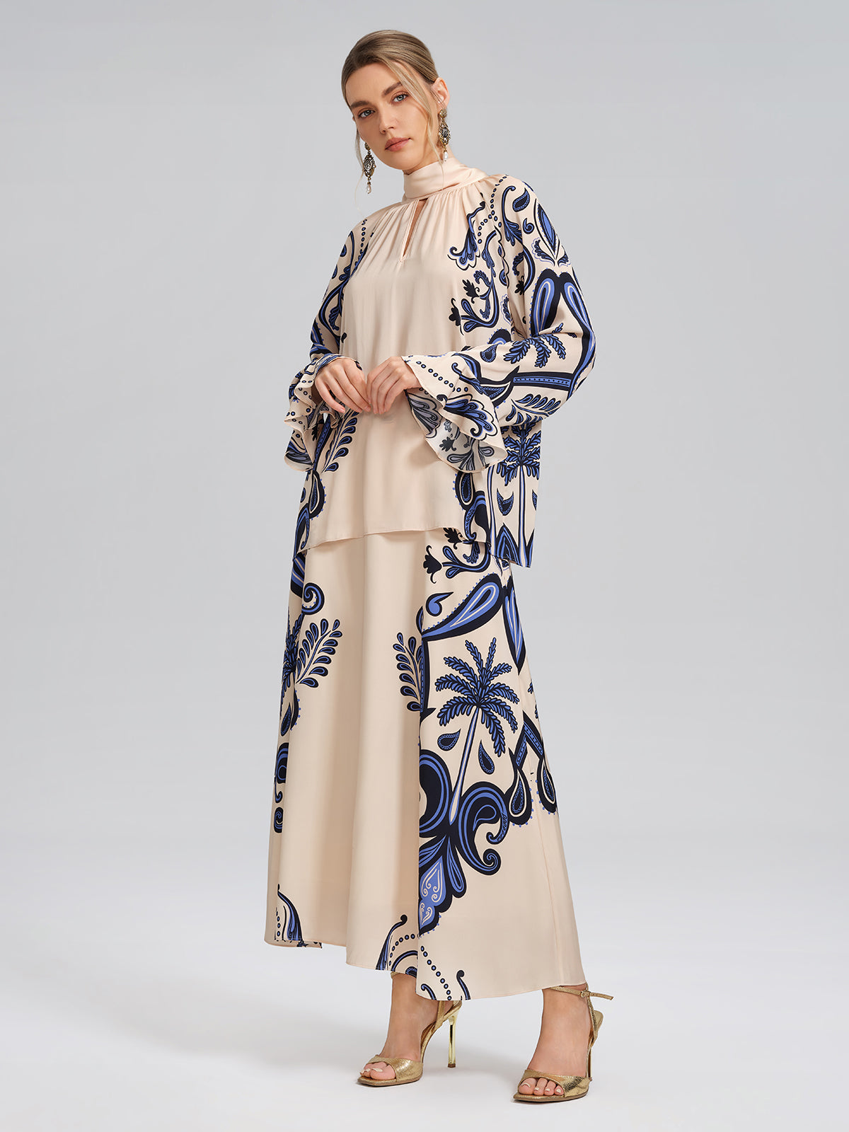 Stretch Silk Printed Substantial Skirt