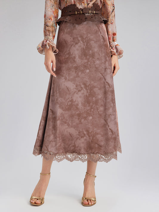 Chestnut Velvet Lace-Trim Fishtail Skirt