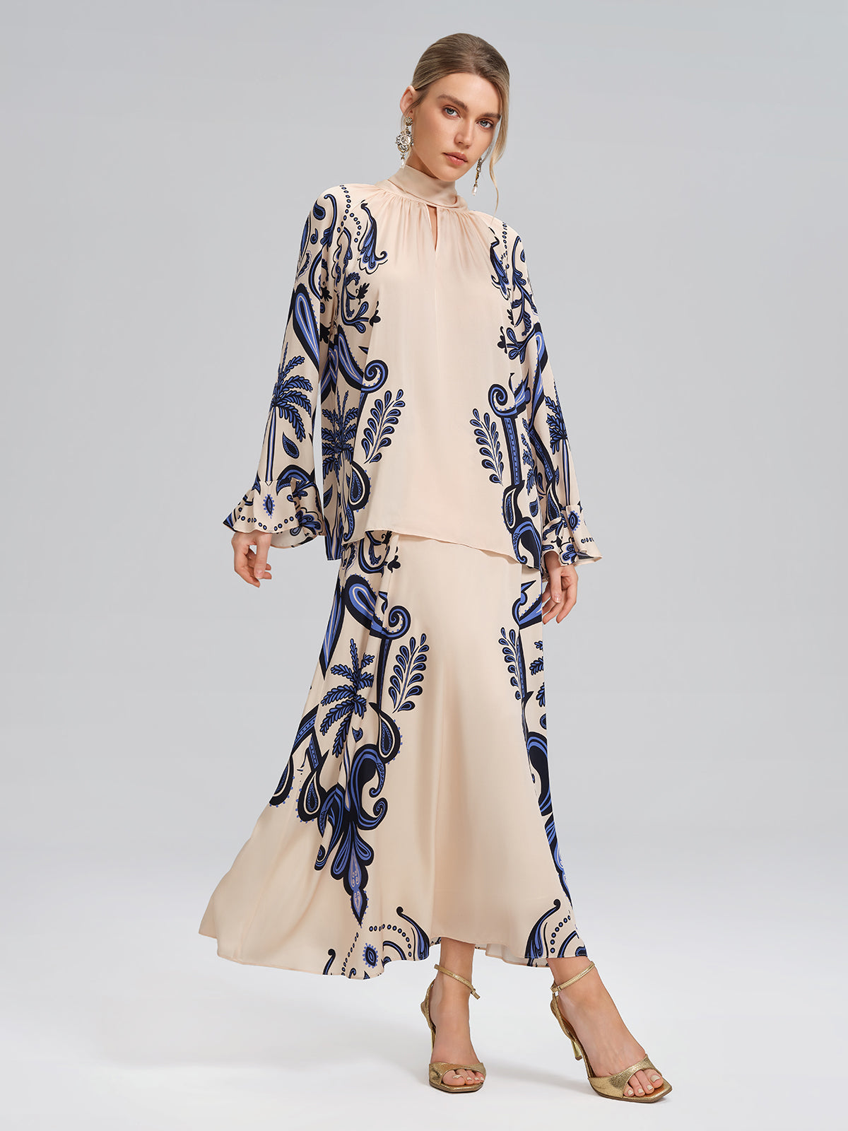 Stretch Silk Printed Substantial Skirt