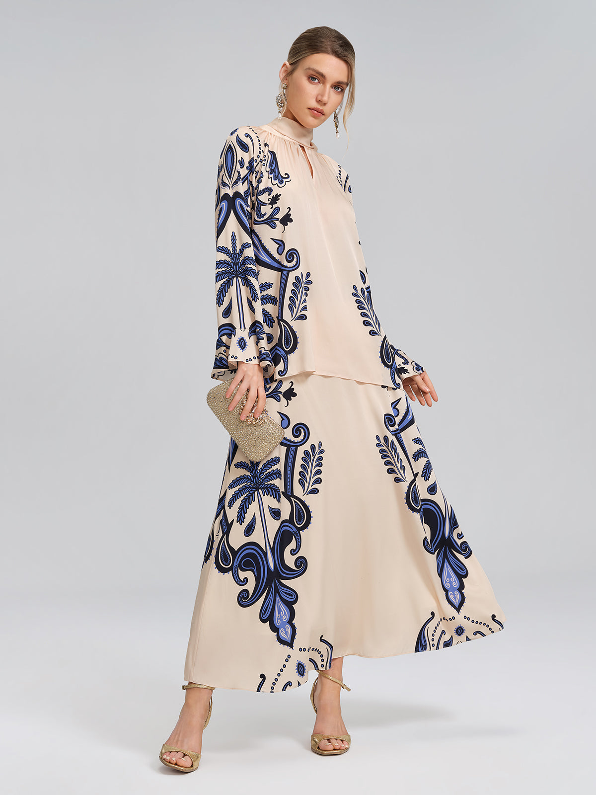 Stretch Silk Printed Substantial Skirt
