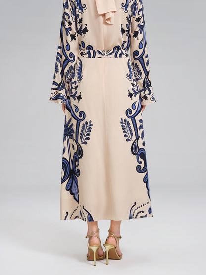 Stretch Silk Printed Substantial Skirt