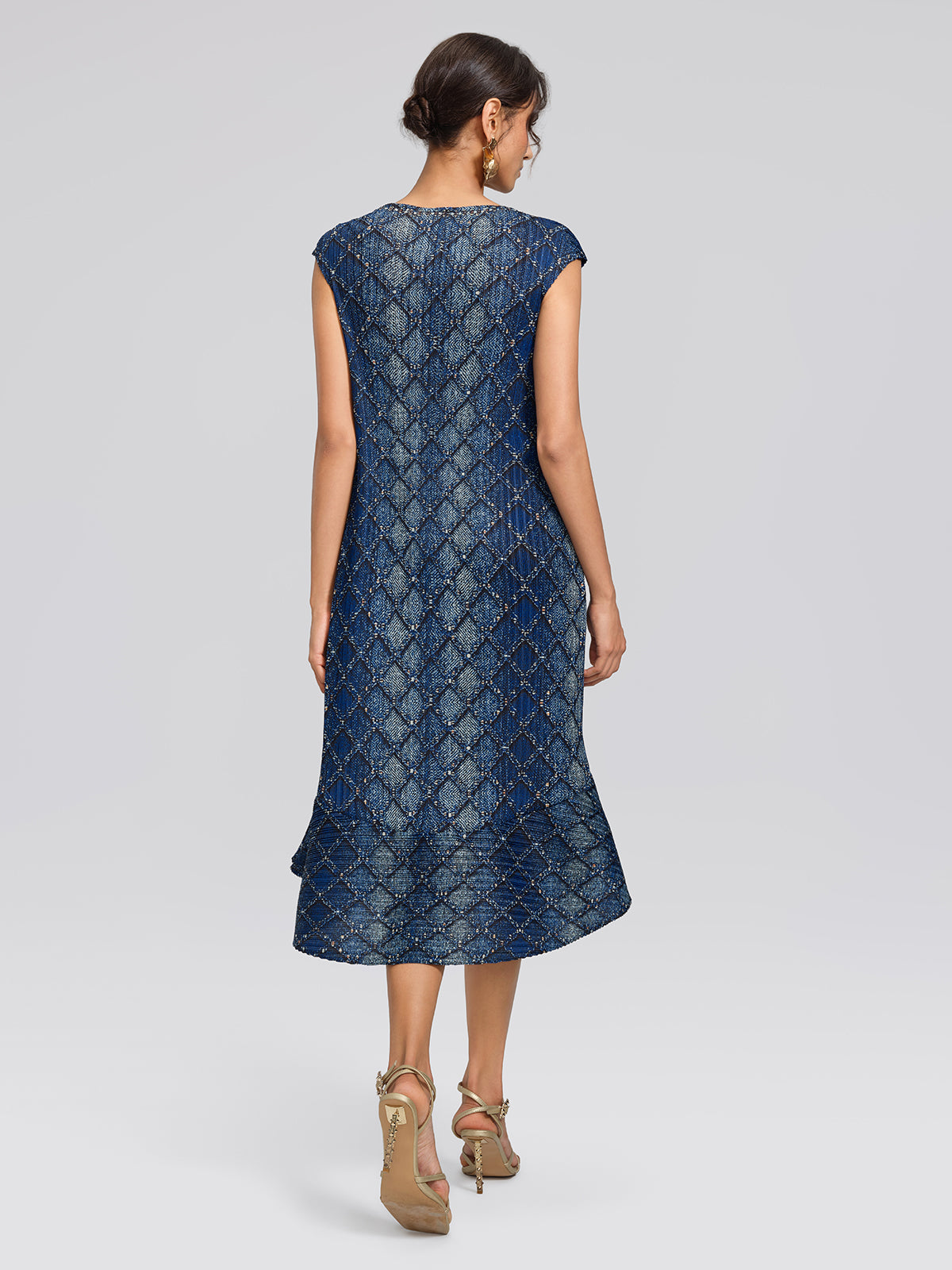 Pleated Diamond Print Mermaid Dress