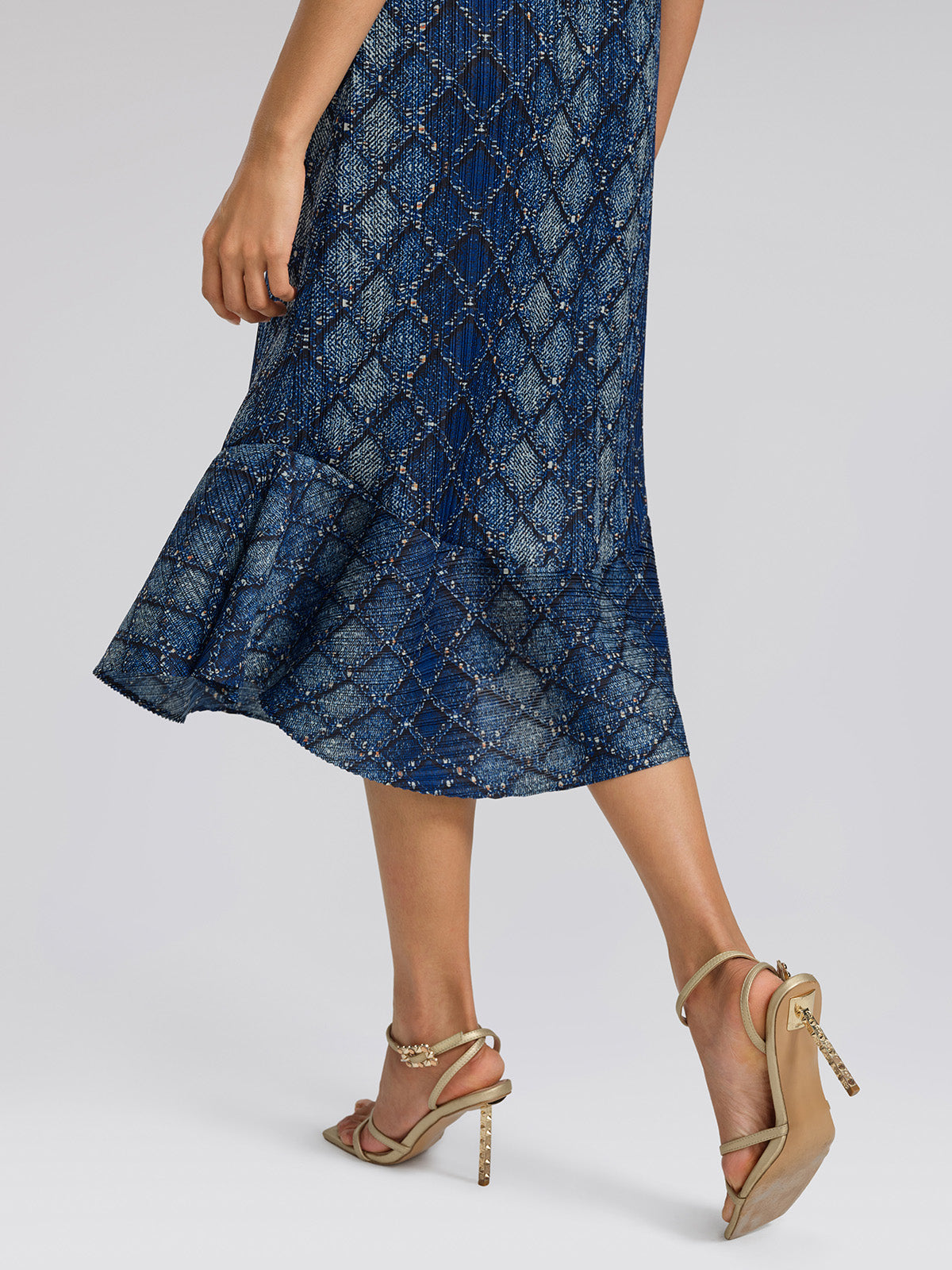 Pleated Diamond Print Mermaid Dress
