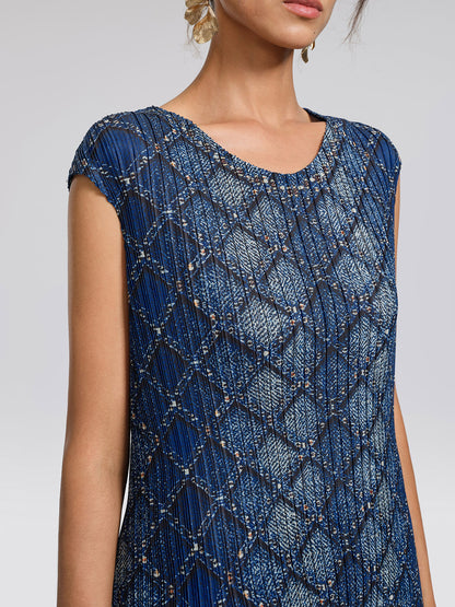 Pleated Diamond Print Mermaid Dress