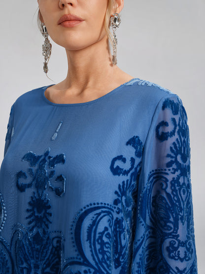 Silk Velvet Burnout Fringe Beaded Top