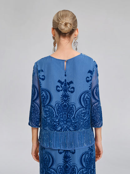 Silk Velvet Burnout Fringe Beaded Top