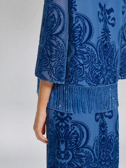 Silk Velvet Burnout Fringe Beaded Top