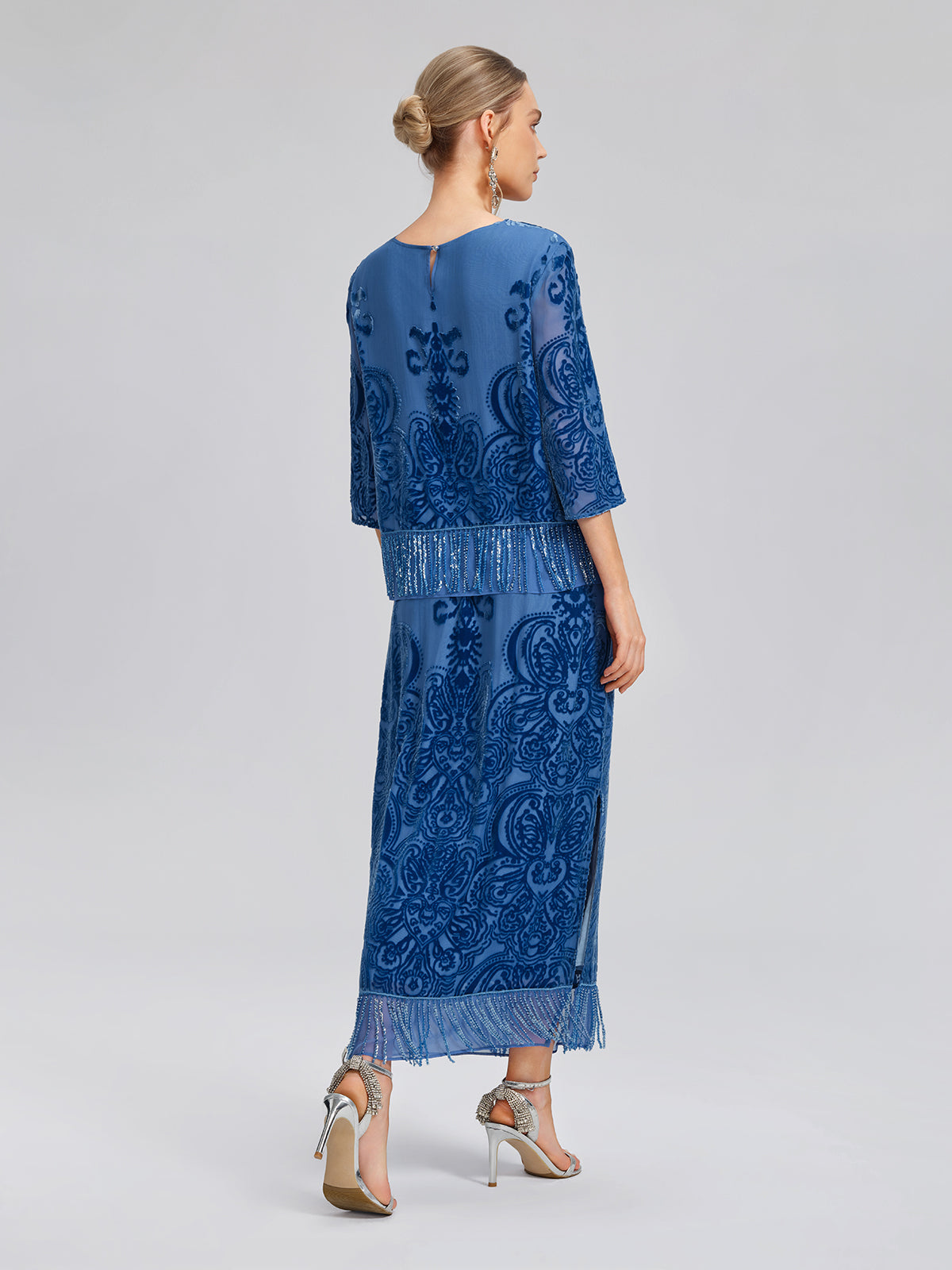 Silk Velvet Burnout Fringe Beaded Top