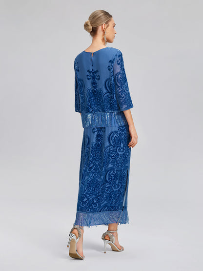 Silk Velvet Burnout Fringe Beaded Top