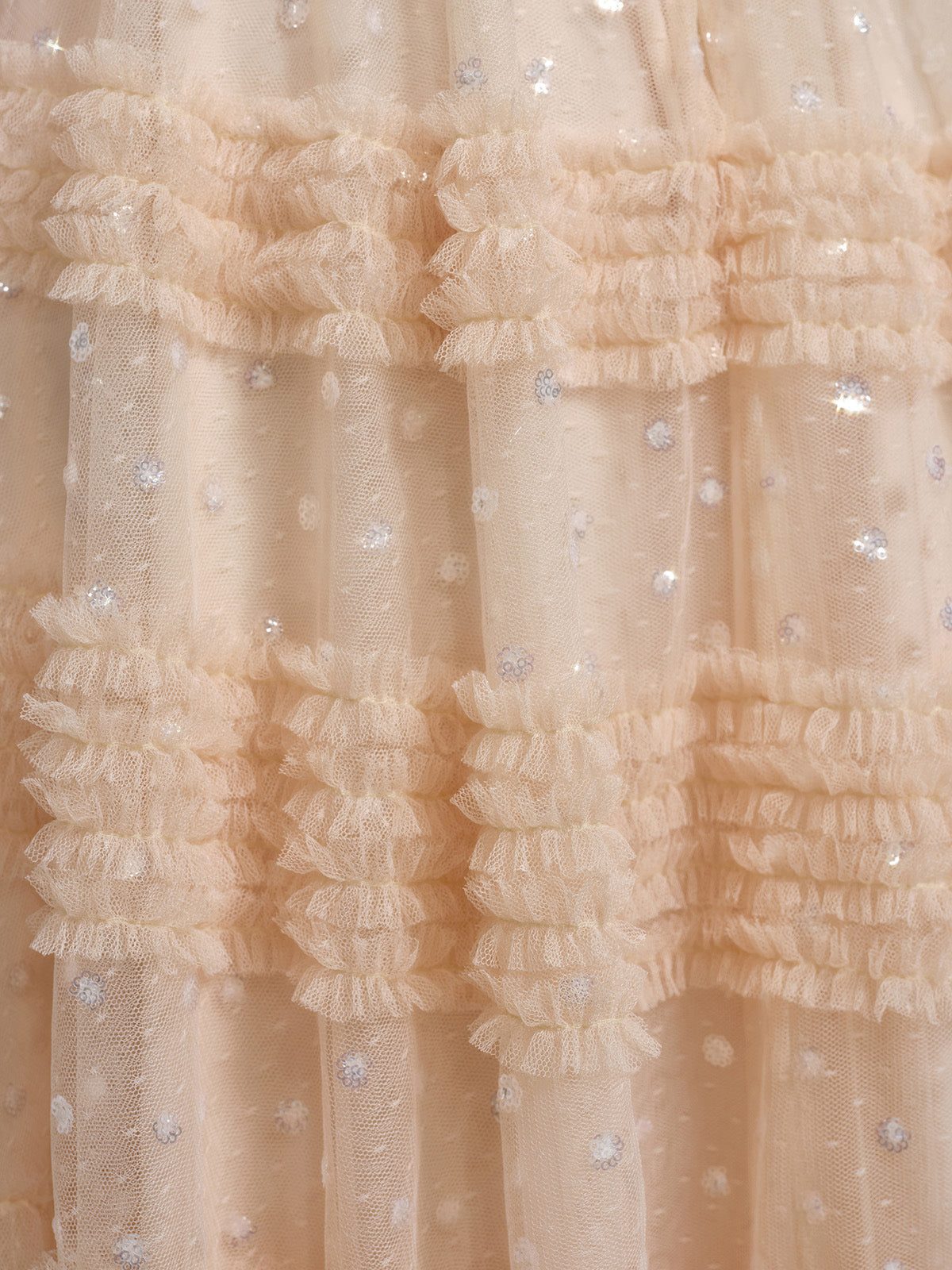 Sequin Embroidered Tulle Ruffled Maxi Dress