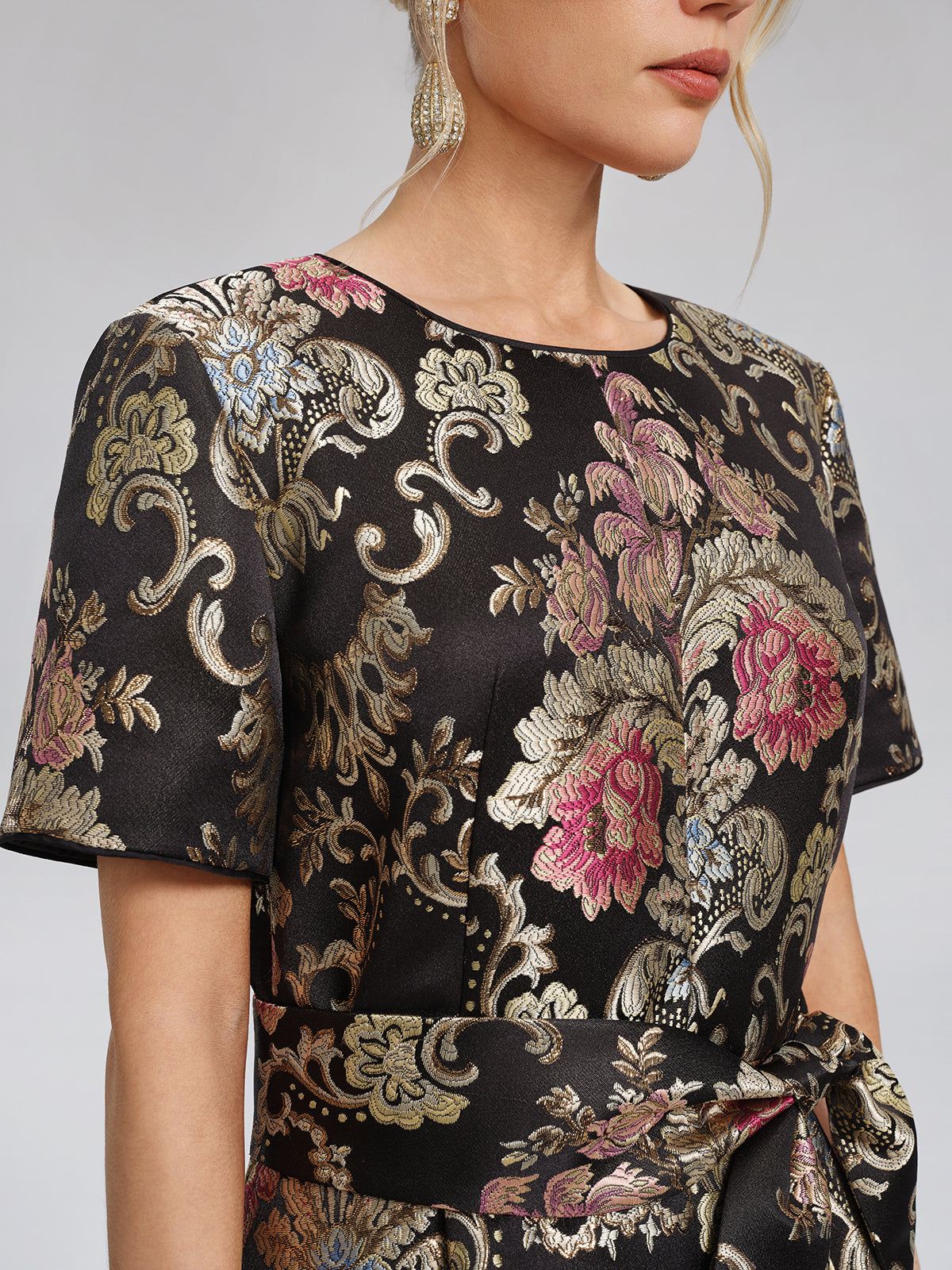 Vintage Metallic Embroidered Evening Gown Dress