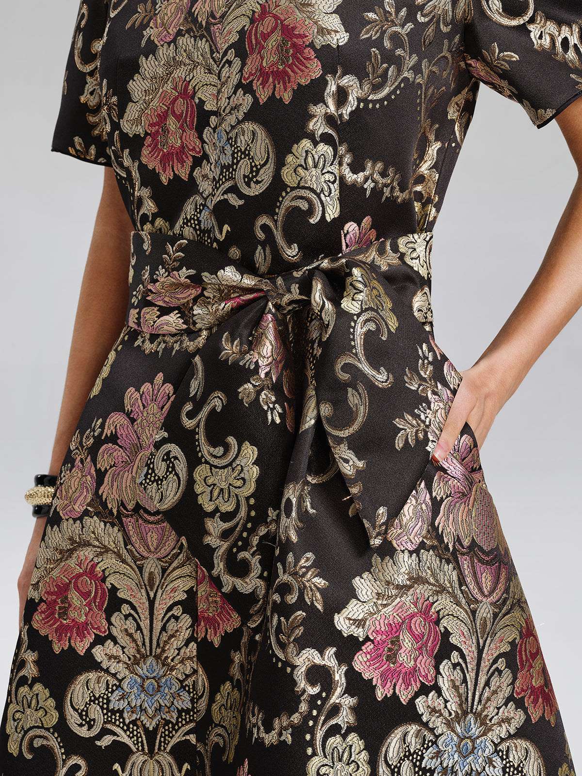 Vintage Metallic Embroidered Evening Gown Dress