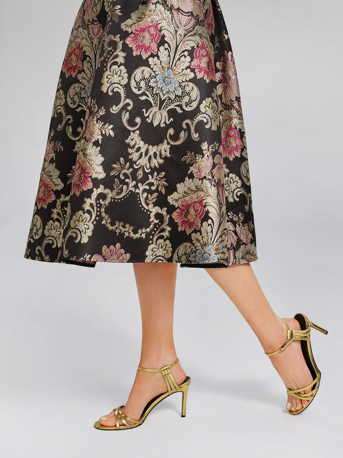 Vintage Metallic Embroidered Evening Gown Dress