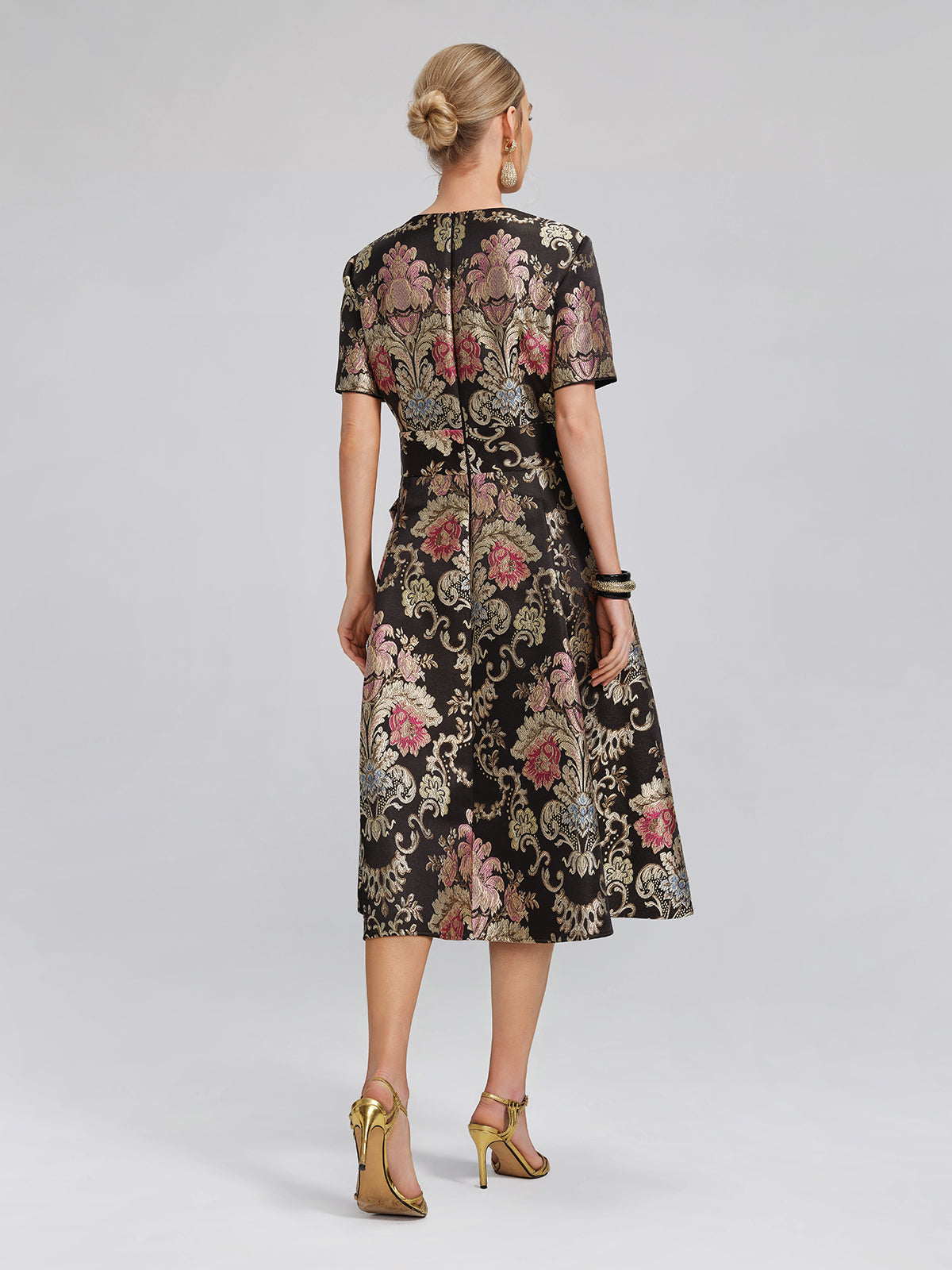 Vintage Metallic Embroidered Evening Gown Dress